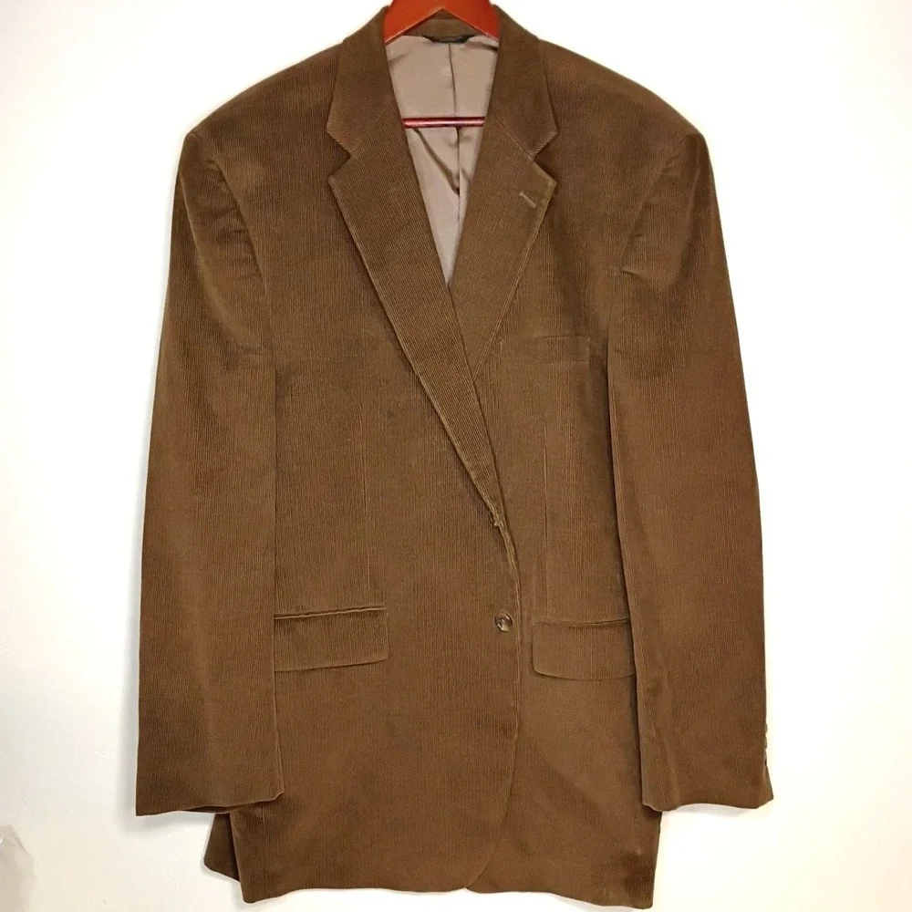 Chaps Ralph Lauren Mens 46L Blazer Brown Corduroy Sport Coat Jacket 2 Button VTG